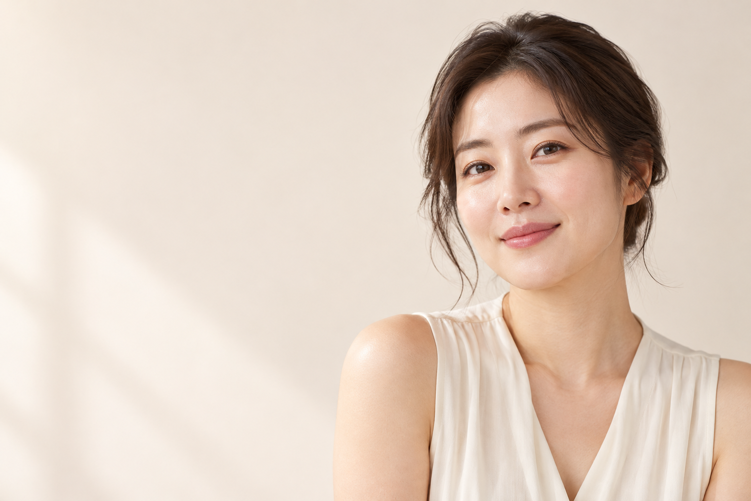 따뜻한 빛 속의 여성 뷰티 모델